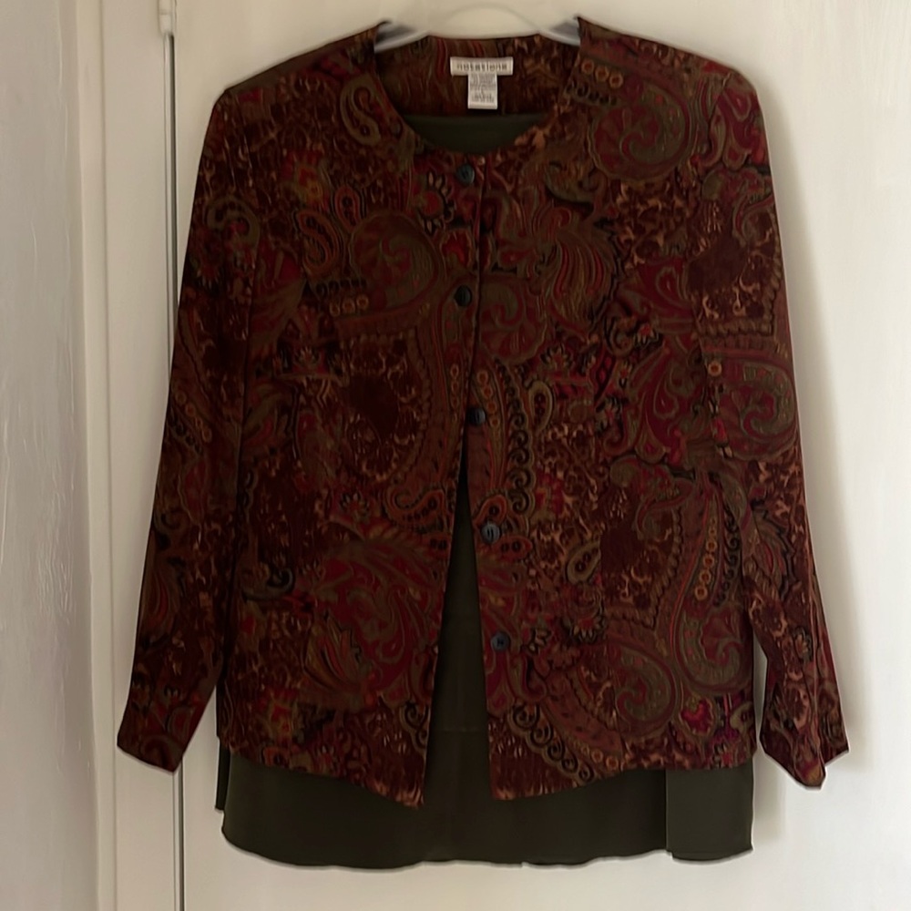 Notations Paisley Blazer in Burgundy and Olive